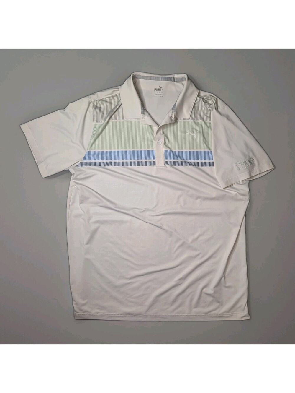 Puma Golf Shirt Polo White Stripes Applewood Golf Course Large
